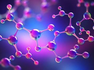 Medical studies of molecular structures. Science in the service of man. Technologies of the future in our life. 3D illustration of a molecule model in neon light